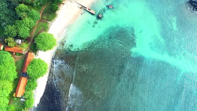 From above  the turquoise sea at Ilheu das Rolas,Sao Tome, Africa