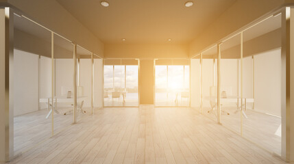 Sunset.. Modern office Cabinet.  3D rendering.   Meeting room