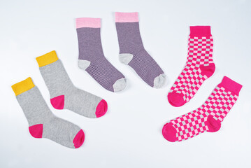 Set of colorful socks on a background