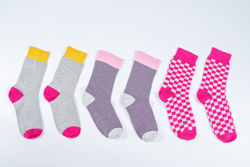 Set of colorful socks on a background