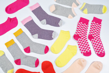 Set of colorful socks on a background