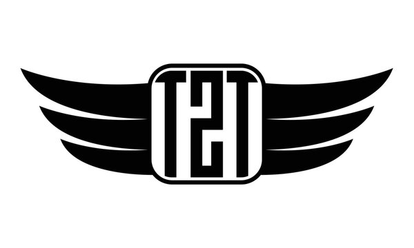 TZT three Letter wing minimalist creative concept icon eagle symbol professional black and white logo design, Vector template