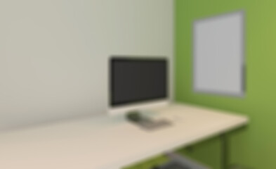 Modern office building interior. 3D rendering.. Mockup.   Empty. Abstract blur phototography.
