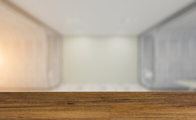 Fototapeta na wymiar Modern meeting room. 3D rendering.. Sunset.. Background with empty wooden table. Flooring.