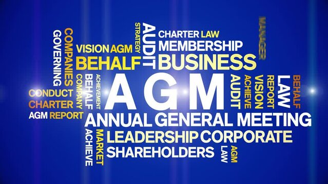 AGM - Annual General Meeting acronym animated tag word cloud;text design animation kinetic typography seamless loop.
