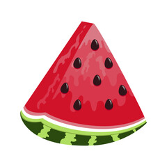 Watermelon piece isolated on white background. Illustration of 3d juicy red watermelon slice with pits
