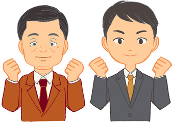 両手ガッツポーズでやる気あふれるビジネスマン上司部下