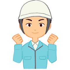 両手ガッツポーズでやる気あふれる男性作業員