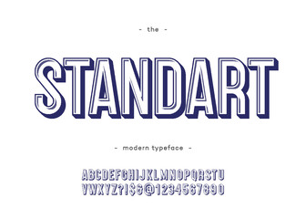 Vector bold standart font modern typography for industrial, decoration, logo, poster, t shirt, book, card, sale banner, printing on fabric. Cool 3d typeface. Trendy alphabet. 10 eps