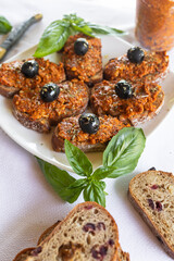 Vegan sobrasada made with dried tomato, dried fruit and paprika. Healthy and vegan snack