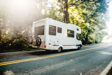 motorhome on a camping ground, caravan vacations, campervan trip