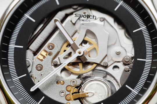 Swatch skeleton wrist watch with quartz movement