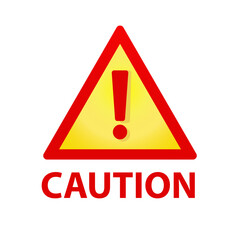 Caution sign icon. Warning icon. Triangular red and yellow sign.