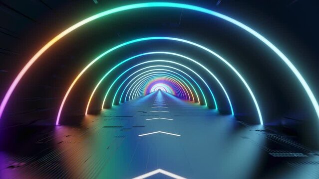 イルミネーションが輝くトンネル内を加速するモーショングラフィックス / テクノロジー・未来感のコンセプトイメージ / 3Dモーショングラフィックス