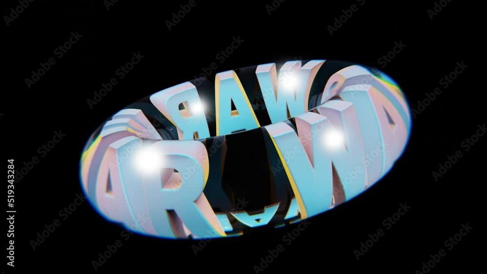 Poster Beautiful Abstract colourful background words WAR rotation 360 degree on a glass torus. 3d rendering illustration Background pattern for design. Loops video.	