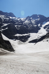 View to Grosses Wiesbachhorn glacier near Kaprun Hochgebirgsstauseen - water reservoirs in mountains, Kaprun, Austria