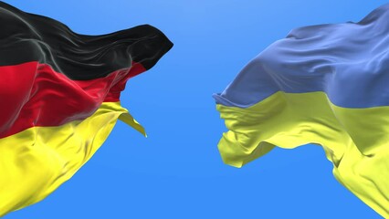Ukraine and Germany waving flag. Ukrainian symbol. 4k.