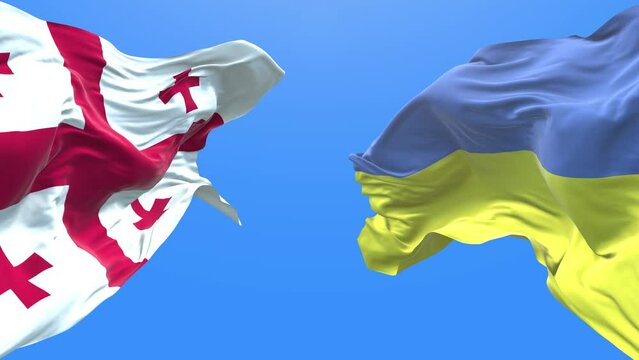 Ukraine and Georgia waving flag. Ukrainian symbol. 4k.