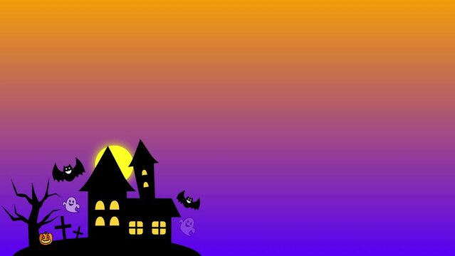 ハッピーハロウィンのアニメーション 文字なし
かぼちゃ　コウモリ　お城　お化け 
Apple ProRes 422 HQ MOV