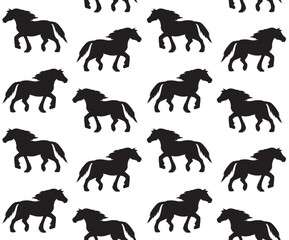 Vector seamless pattern of hand drawn gypsy horse silhouette isolated on white background