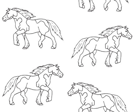 Vector seamless pattern of hand drawn doodle sketch gypsy horse isolated on white background