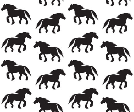 Vector seamless pattern of hand drawn gypsy horse silhouette isolated on white background