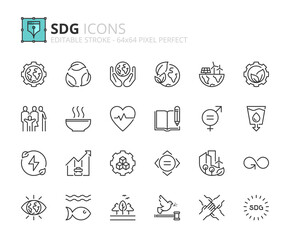 Simple set of outline icons about Sustainable Development Goals