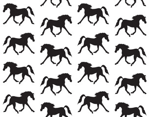 Vector seamless pattern of hand drawn Arabian horse silhouette isolated on white background