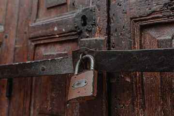 A typical old wooden door in the medina of Fez