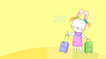 Funny animals, a bunny traveler. Cartoon-style illustration.