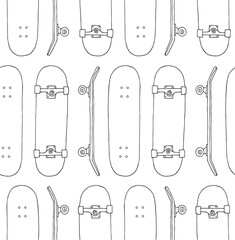 Vector seamless pattern of hand drawn doodle sketch skateboard isolated on white background © Sweta