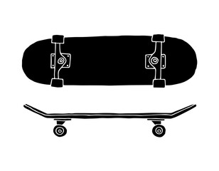 Vector hand drawn doodle sketch black skateboard isolated on white background