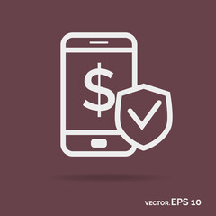 Mobile money security outline icon white color isolated on background. Vector Illustration