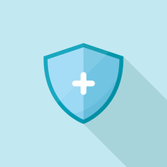 Obraz premium Medical shield icon with a cross. The concept of health care and health insurance. Vector illustration.