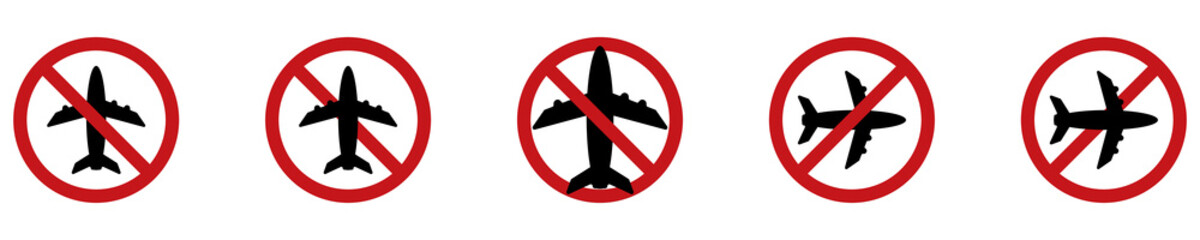 No flights on white background, no travel with airplanes icon. Flight ban. eps10