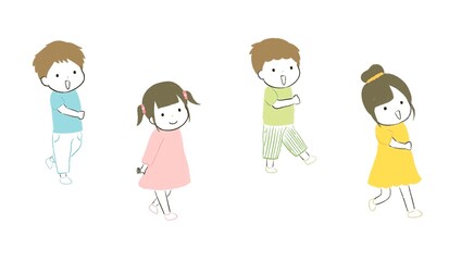 楽しそうに歩く子ども達(横向き・右向き)