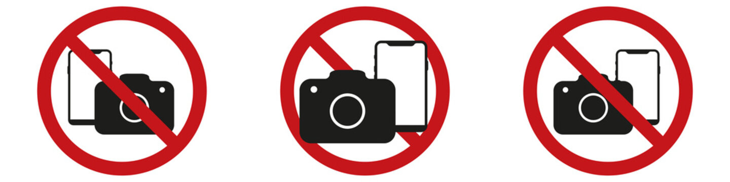 Phones and cameras are prohibited. Icons in flat style isolated on white background. Vector graphics eps10