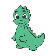 Bright dinosaur on a white background. Collection of children's textiles. Drawing for a T-shirt. Illustration for the cover of a children's book, notebook, notebook, postcards. Use it as a poster, 