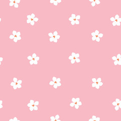 Simple vintage pattern. cute white flowers. pink background. Fashionable print for textiles and wallpaper.