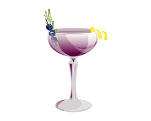 Sour cocktail with blueberry gin.A summer refreshing drink with blueberries, a sprig of rosemary and lemon.Blueberry cocktail.