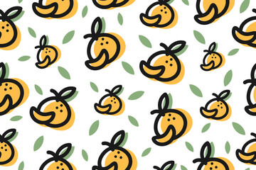 Tangerine or Orange Seamless Pattern. Fruit endless Pattern for print, textile, fabric, wrapping paper, wallpaper, scrapbooking. Vector illustration, outline style.