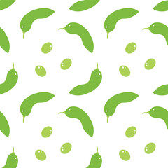 Edamame, green soy beans vector seamless pattern background for healthy food, snack design.

