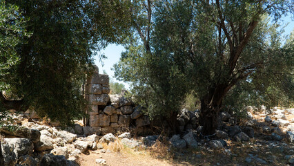 Ancient city of Kedrai in Sedir island, Turkey. Ancient ruins in Sedir island