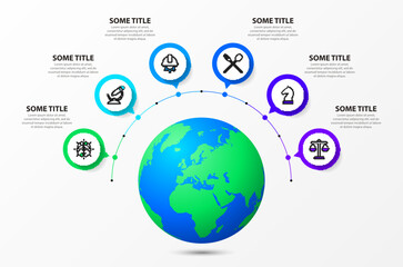 Infographic template. Planet earth with 6 steps and icons