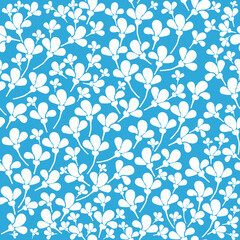 Simple vintage pattern. white flowers and leaves. blue  background. Fashionable print for textiles and wallpaper.