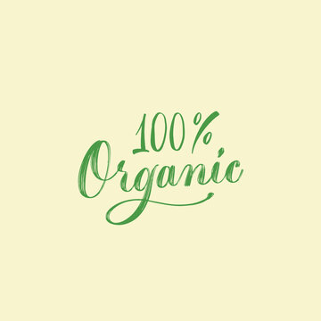 Organic hand drawn brush style modern calligraphy. Handwritten lettering logo, label, badge, emblem for organic food, products packaging, farmer market, eco labels, vegan shop, vegitarian cafe. Vector