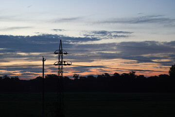 Twilight sky and Electric pole at the sunrise moment in Chittagong,Bangladesh.