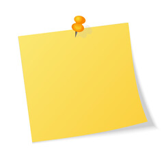 Yellow sticker pinned push button with curled corner isolated on white background ready for your message. Vector illustration