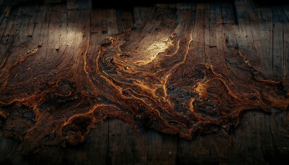 Background of old wood with epoxy resin in blue. wooden table top with blue epoxy, old boards, wood patterns, old dark wood background. 3D illustration.