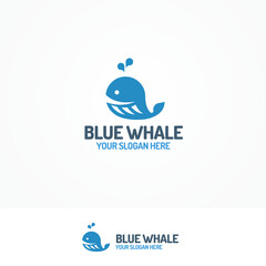 Blue whale logo set flat color style isolated on white background for use kids emblem, swim, travel company, pool, seafood market etc. Vector Illustration